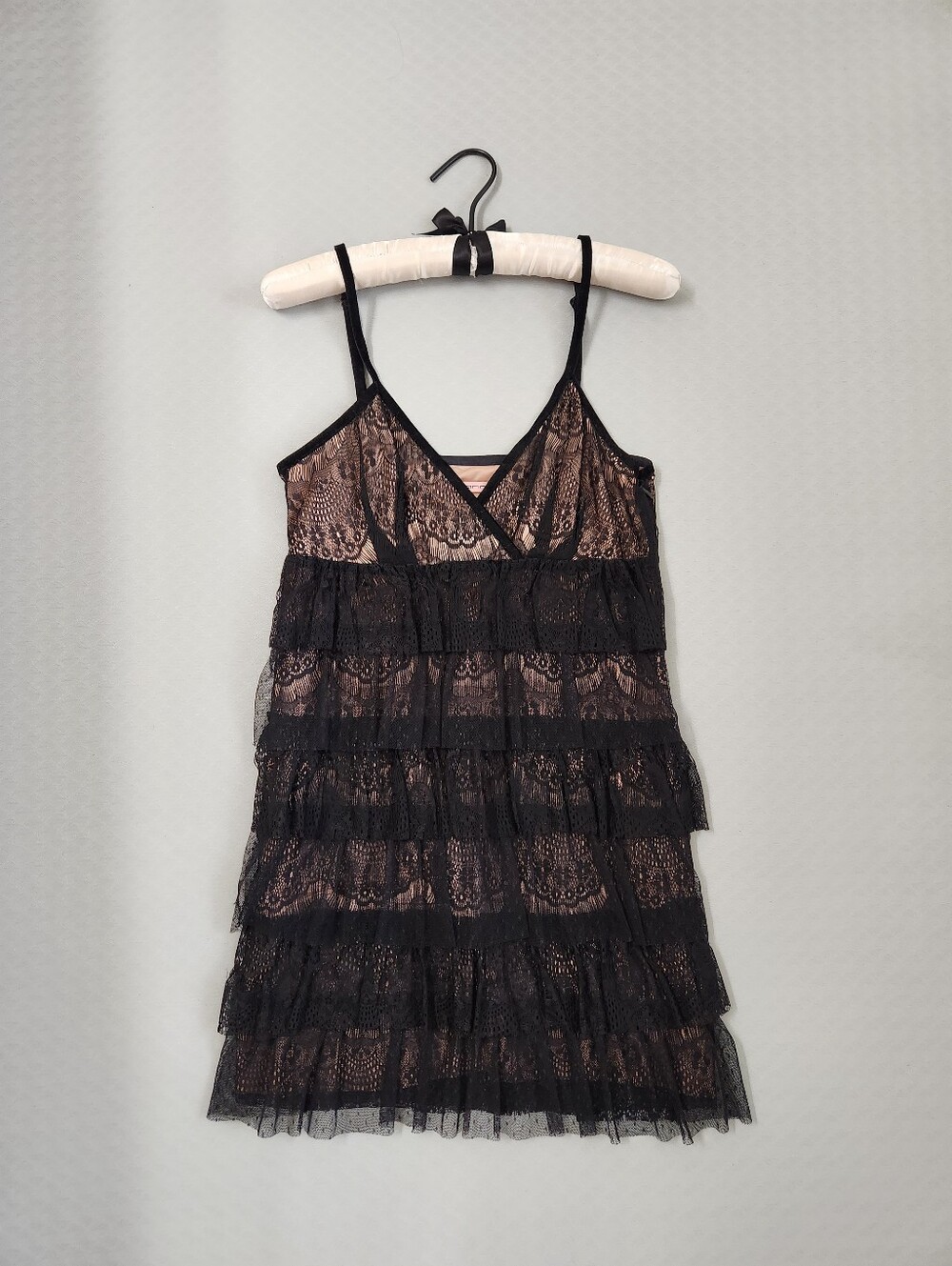 Vintage Y2K Fornarina Dress S Black Lace Tiered Baby Doll Mini Party Made Italy